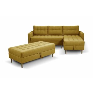 Furniture Sobczak Univerzální rohová sedací souprava Pires s taburetem - Žlutá