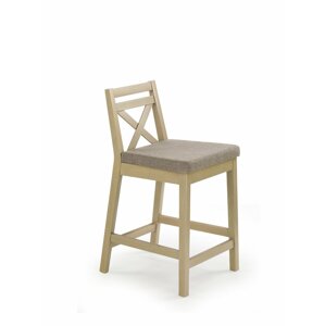 Barová židle BORYS LOW – masiv, látka, dub sonoma / hnědá