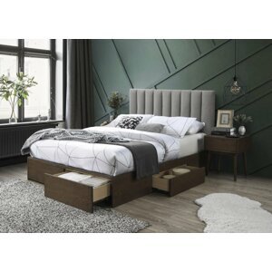Dvoulůžková postel GORASHI –⁠ 160x200, dřevo/látka, ořech/šedá
