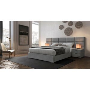 Dvoulůžková postel LEVANTER –⁠ 160x200, látka, šedá