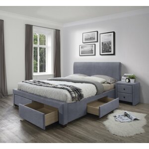 Dvoulůžková postel MODENA 3 –⁠ 160x200, samet, šedý