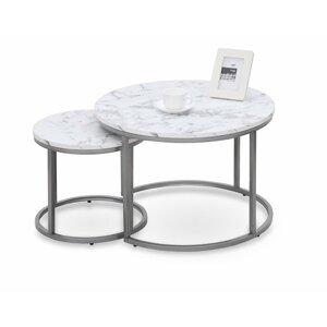 Set konferenčních stolků PAOLA — dekor mramor / stříbrná